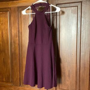 Lulu’s New Hometown Girl Plum Purple High Beck Lace Skater Mini Dress Size Small